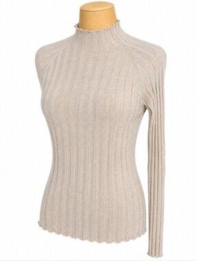 🍁❄️ Mango Ribbed Mock Neck Knit Sweater Beige Size S
